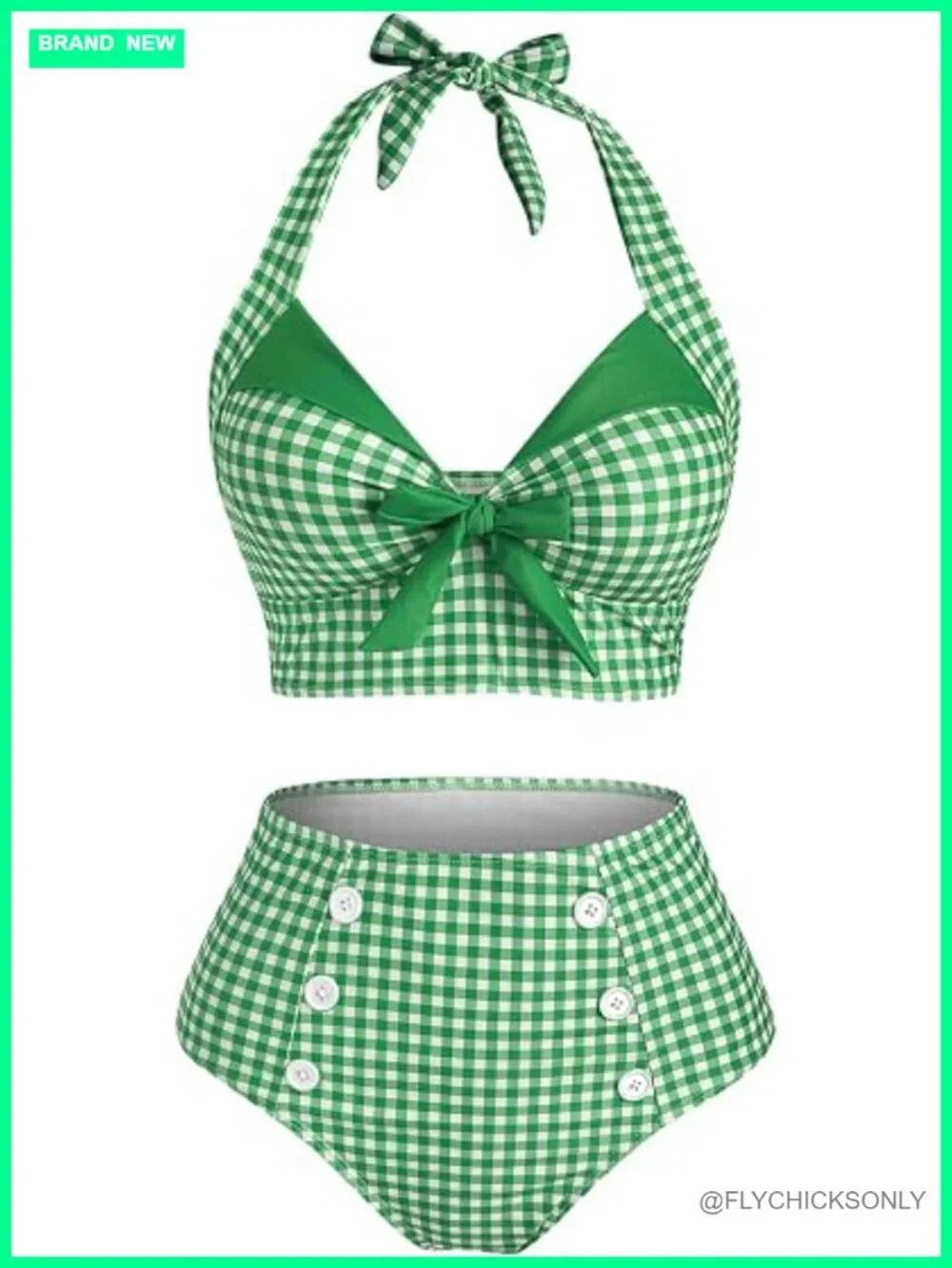 High Waisted Tankini Set Retro Plaid Tummy Control Two Piece Swimsuit